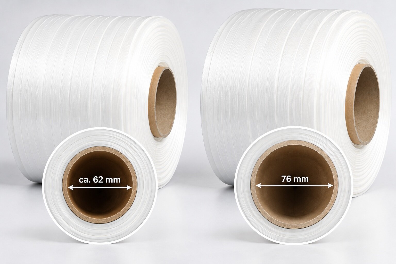 NICOTEX Ballenpressenband - Vergleich der Kernausführungen ca. 62 mm und 76 mm