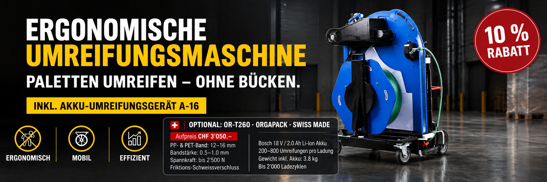 Ergonomische halbautomatische Umreifungsmaschine für PP- und PET-Band mit 10 Prozent Rabatt