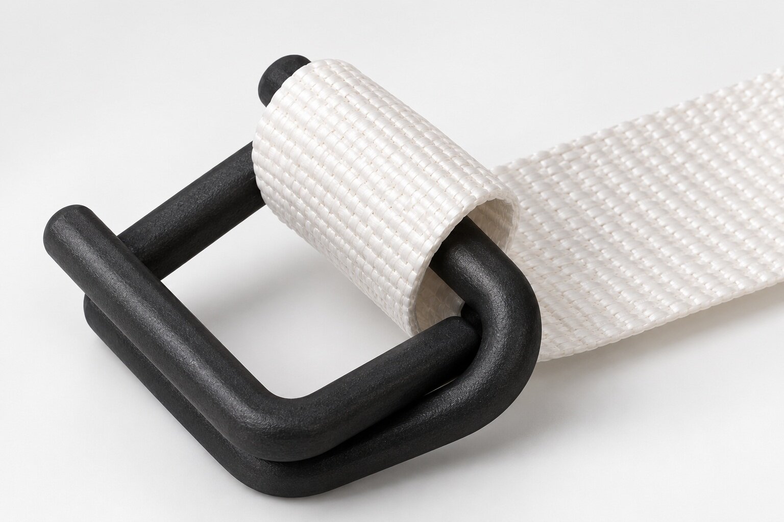Gewebtes Polyesterband mit phosphatierter Metallklemme im Detail