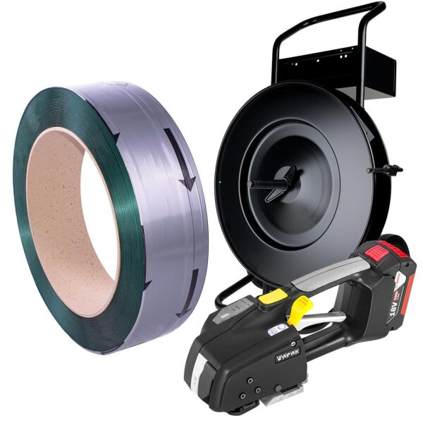 PET-Umreifungsbandset, mit ZAPAK Akku-Gerät, PET-Band 15,5 x 0,9 mm, 557 kg Reissfestigkeit