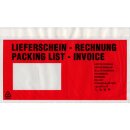 Dokumententasche DIN lang FENSTER: LINKS, bedruckt rot, "Lieferschein-Rechnung" vollflächig selbstklebend, B 240 x H 140 mm