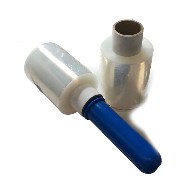 Bündelstretchfolie mit Bremskern, 100mm(140mm) x 150m,  23 my, Standard 150% (40 RL pro Karton), inkl. 1 Abroller pro Karton