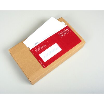 Quick Vitro aus Papier C5/6 DNG-2xHK, rot, Aufdruck "Dokumente", mit Aufreissperfo und flächig bedruckt 1-farbig rot Lenza Kraft 110 gm2, FSC, Fenster links, 250 Stk./Karton