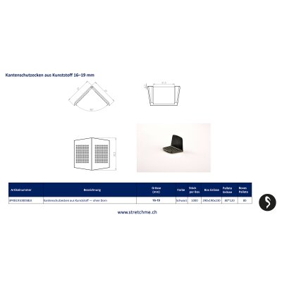 Kantenschutzecken Kunststoff ohne Dorn "Small" (16-19 mm), Schwarz – Mit Bandführung, 1.000 Stück / Karton