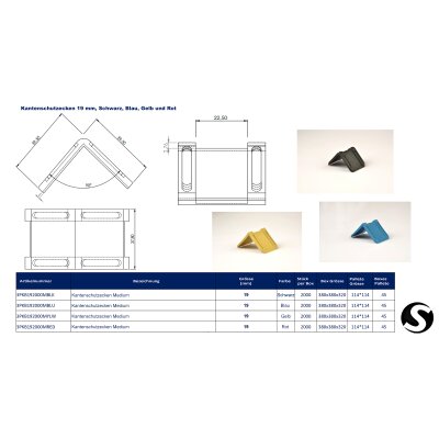 Kantenschutwinkel aus Kunststoff„medium“ (19 mm), rot – ohne Dorn, mit Bandführung, definierte Kanten – 2000 Stk./Karton