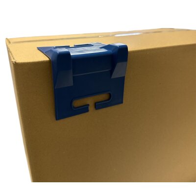 Kantenschutzecken Kunststoff "Small" (40–50-60 mm), Blau – mit seitlicher Schlitz-Bandführung, 300 Stück / Karton