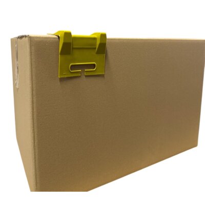 Kantenschutzecken Kunststoff "Small" (40–50-60 mm), Gelb – mit seitlicher Schlitz-Bandführung, 300 Stück / Karton