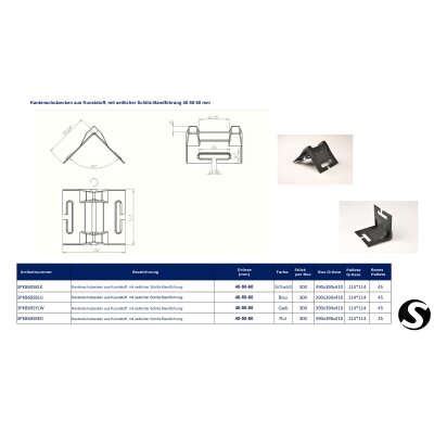 Kantenschutzecken Kunststoff "Small" (40–50-60 mm), Gelb – mit seitlicher Schlitz-Bandführung, 300 Stück / Karton