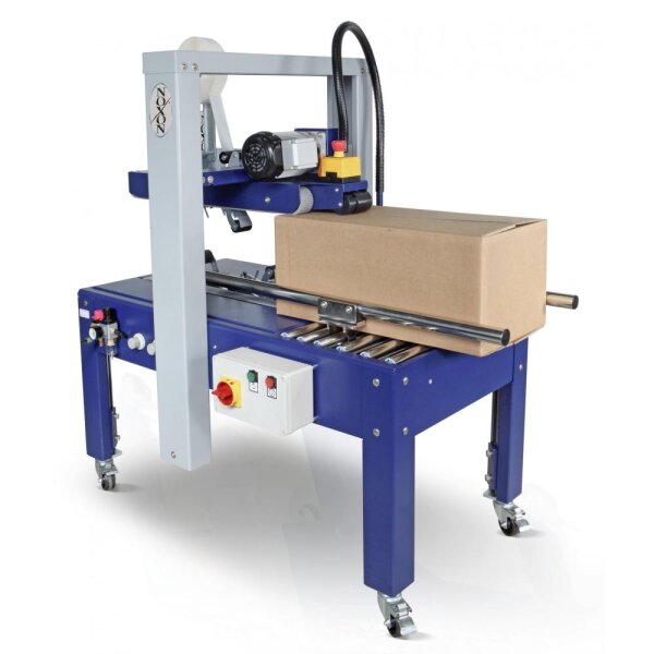 NOXON - Halbautomatische Kartonverschliessmaschine für den Verschluss unterschiedlicher Kartongrössen Typ STICKER 50 TBDA W=135 MM