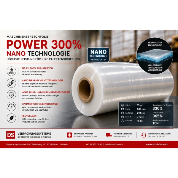 Maschinenstretchfolie NANO 15 µm, 330 % Dehnfaktor