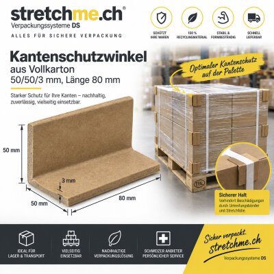 Kantenschutzwinkel (Vollkarton) 50/50/3 mm, Länge 80 mm